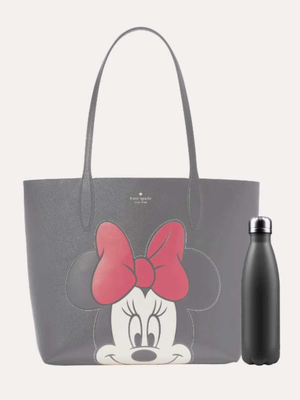 Kate Spade x Disney Minnie Mouse Tote Bag Black Red Bow Graphic + Matching Pouch - Picture 16 of 17